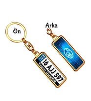 Kişiye Özel Subaru Neon Mavi Logo Tema Plaka Anahtarlık (Altın)