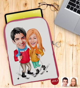 BK Gift Kişiye Özel Sevgililer Karikatürlü Taşınabilir Koruyucu Tablet Kılıfı & Organizer Çanta - Pembe-107
