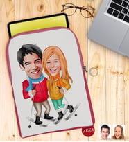 BK Gift Kişiye Özel Sevgililer Karikatürlü Taşınabilir Koruyucu Tablet Kılıfı & Organizer Çanta - Pembe-107
