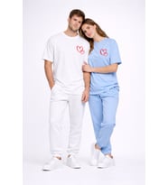 Sevgili Kombini Kalp Baskılı Oversize Çift Tişört Unisex Uyumlu Partner Kombin Seti (Mavi)