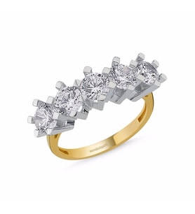 5 Taş Yüzük Sarı Altın Swarovski (Çok Renkli)