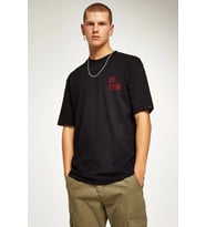 Erkek Baskılı T-Shirt Kısa Kol Bisiklet Yaka Regular Fit Rahat Kalıp Tişört - Siyah
