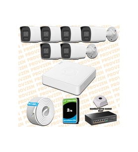 Provzen Hikvision 6 Kameralı 4MP IP Hibrit ColorVu Güvenlik Kamerası Mikrofonlu  Olay Anında bildirim