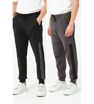 Erkek Siyah-Antrasit Standart Fit Normal Kesim Paça Ribanalı Cepli Rahat Jogger 2'li Eşofman Altı