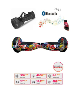 Elektrikli Kaykay Hoverboard Bluetooth Hoparlörlü 6.5 İnç Grafiti D11 - Çanta Hediye