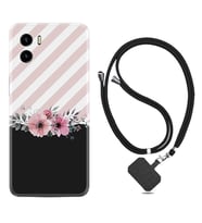 Vivo Y15S Y32 Y33S Y51 Y53S Kılıf Boyun Askılı Silikon Strip Pink Flowers 1396