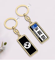 BK Gift Kişiye Özel Plakalı BMW Logolu Çift Taraflı Gold Krom Anahtarlık-1