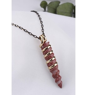 Doğal Altın Kaplama Mat Bordo Jasper Taşı Kolye - 200246