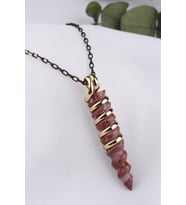Doğal Altın Kaplama Mat Bordo Jasper Taşı Kolye - 200246