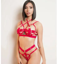 Giyim Kırmızı Sütyen Külot Harness Takım