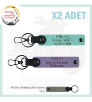 Motosiklet Aşıkları İçin, İsim Plaka ve 0 Rh (+) Kan Grubu, Acil Durum x2 Anahtarlık, Mor-Turkuaz-Gr (Çok Renkli)