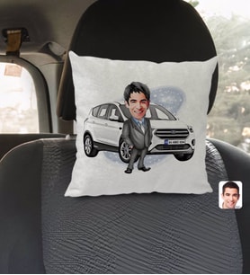 BK Gift Kişiye Özel Plakalı Erkek Ford Kuga Karikatürlü Kare Araç Koltuk Yastığı-1
