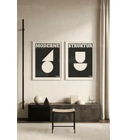 Modern Geometrik 2'li Ahşap Çerçeveli Tablo Seti