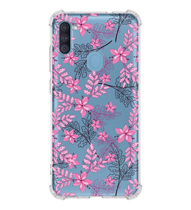 Samsung Galaxy A11 Uyumlu Köşe Korumalı Antişok Kapak Floral Pembe Tasarımlı Şeffaf  Kılıf