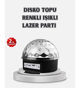 Mey İthalat® Led Disko Küresi Bluetooth Hoparlörlü Ritimle Senkronize Döner Işıklı
