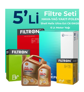 Filtron Mercedes E220 Dizel Filtre Bakım Seti Shell Motor Yağlı (2023-2025) 5 Li