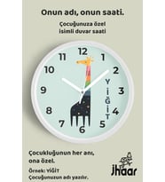 İsme Özel Zürafa Çocuk Odası Duvar Saati Orta Boy 30 cm Beyaz Camlı Sessiz