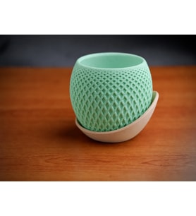 3D Baskı Küre Saksı - Kafes Dokulu İki Parçalı Dekoratif Saksı - Mint-Bej