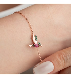 925 Ayar Gümüş Zirkon Taşlı Arı Kuşu Bileklik (Rose)