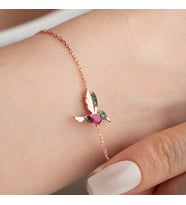 925 Ayar Gümüş Zirkon Taşlı Arı Kuşu Bileklik (Rose)