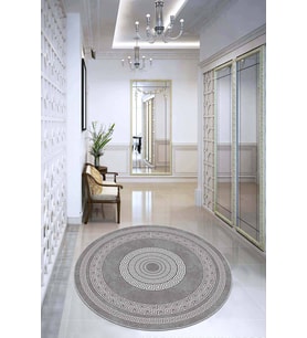 Gri Çerçeveli Kaymaz Tabanlı Yıkanabilir Yuvarlak Halı AR926 - 100 x 100 cm