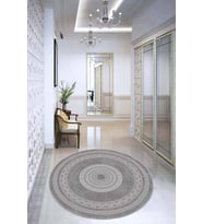 Gri Çerçeveli Kaymaz Tabanlı Yıkanabilir Yuvarlak Halı AR926 - 100 x 100 cm