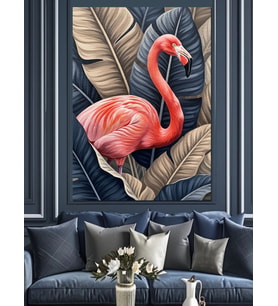 Pembe Flamingo Tek Ayak Dekoratif Kanvas - Mdf Ahşap Tablo