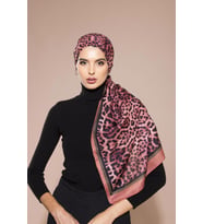 Leopar Desen Pavia Seri Şal Eşarp Askısı ile Birlikte 90X200 cm Mercan Turuncu-9