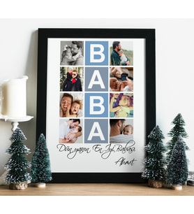 Babalar Günü Hediyesi Fotoğraf Baskılı Çerçeveli Poster (Siyah)