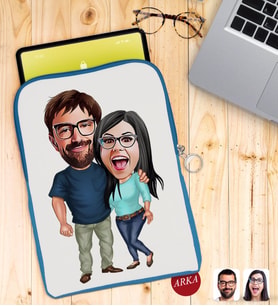 BK Gift Kişiye Özel Sevgililer Karikatürlü Taşınabilir Koruyucu Tablet Kılıfı & Organizer Çanta - Mavi-109
