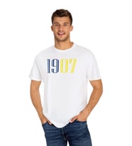 Sarı Lacivert 1907 Baskılı Pamuklu Beyaz Oversize Tişört (Beyaz)