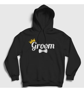 Presmono Unisex Beyaz The Groom Damat Evlilik Düğün Kapüşonlu Sweatshirt 534739tt (Siyah)