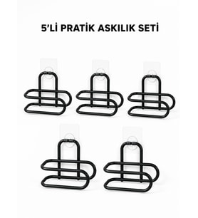 Siyah Metal WC Kağıtlık Yapışkanlı Tuvalet Kağıdı Rulo Tutucu 5 Adet antajlı Set