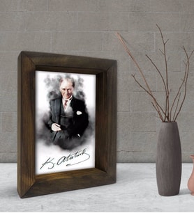 BK Gift Atatürk Tasarımlı Dekoratif Doğal Masif Ahşap Çerçeve 15x20cm-5 (Beyaz)