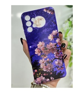 Samsung Galaxy A13 Uyumlu Sanatsal Manzaralı Pembe Çiçekler Desenli Şeffaf Telefon Kılıfı