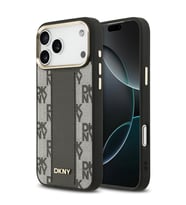 Apple iPhone 17 Pro Max Uyumlu Kılıf DKNY Orjinal Lisanslı M-safe Şarj Özellikli 3D Yazılı Checkered Pattern Kapak (Siyah)