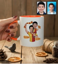 Kişiye Özel Karikatürlü Sarı Kırmızı Taraftar Baba Oğul Kupa Bardak Babalar Günü Hediyesi