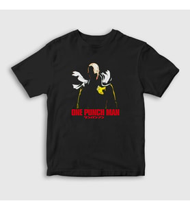 Presmono Unisex Çocuk Siyah Saitama Anime One Punch Man T-Shirt 240741tt