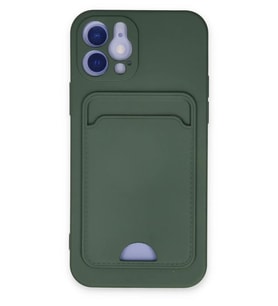 Newface Apple iPhone 12 Kılıf Kelvin Kartvizitli Silikon - Koyu Yeşil