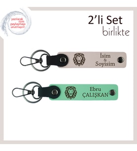 Aslan Figürlü Erkek Sevgiliye Hediye, Karizmatik Yazı Eklenebilir Deri Set, Pudra-Açık Yeşil