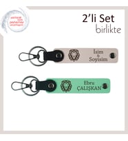 Aslan Figürlü Erkek Sevgiliye Hediye, Karizmatik Yazı Eklenebilir Deri Set, Pudra-Açık Yeşil