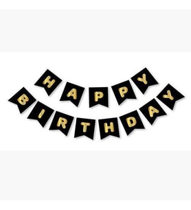 Siyah Gold Yaldızlı Happy Birthday Banner