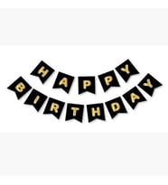 Siyah Gold Yaldızlı Happy Birthday Banner