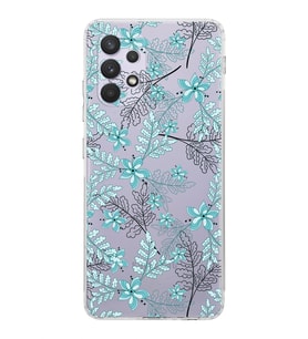 Samsung Galaxy A23  Kamera Korumalı  Kapak Floral Su Yeşili Tasarımlı  Şeffaf Kılıf
