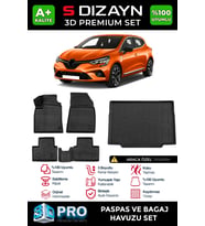 S-Dizayn Renault Clio 5 3D Pro Havuzlu Paspas ve Bagaj Havuzu Seti (2'li SET) 2019-2026 A+ Kalite
