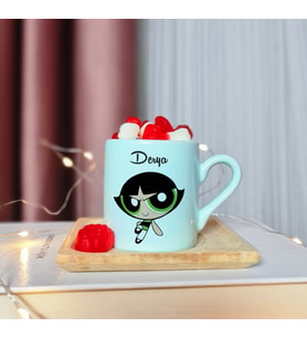 Power Puff Girls ( Buttercup ) Tasarımlı Kişiye Özel Yeşil Türk Kahvesi Fincanı