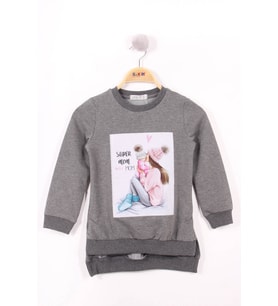 Toontoy Kız Çocuk Anne Kız Baskılı Sweatshirt (Antrasit Melanj)