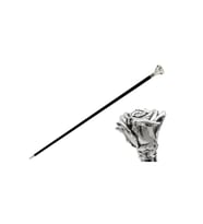 Gümüş Gül Baston 92 cm, Gümüş Kaplama, Reçine Sap, Ahşap Gövde, Kauçuklu Pirinç Uç