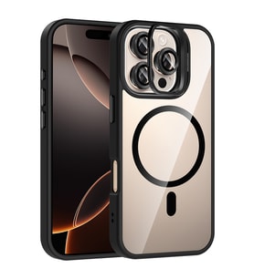 Apple iPhone 16 Pro Uyumlu Kılıf Standlı ve Kamera Lens Hediyeli M-Safe Şarj Özellikli Zore Etro Kapak (Siyah)