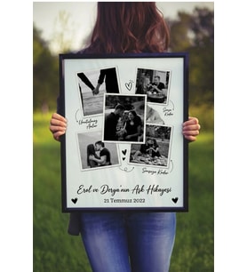 Kişiye Özel Aşk Hikayesi Fotoğraf Çerçevesi Sevgiliye Romantik Anı Kolajı Dekoratif Hediye Tasarımı